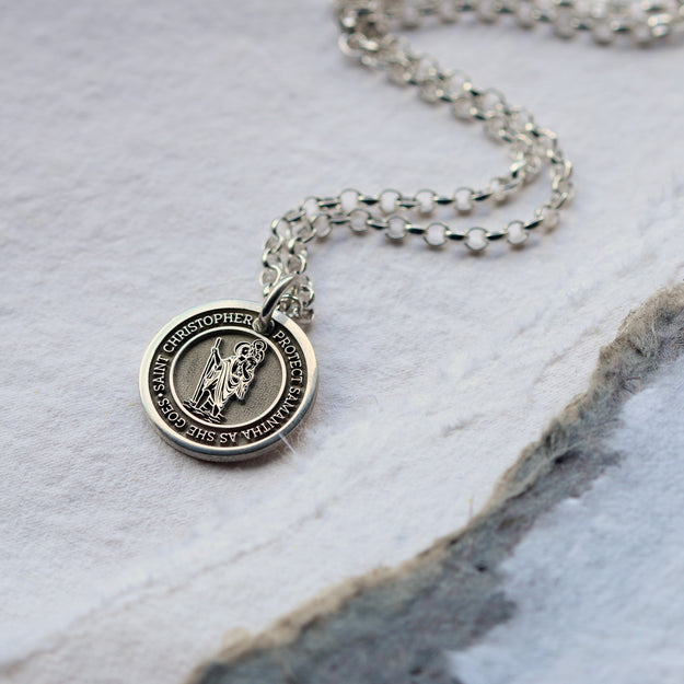 Personalised Silver Saint Christopher Necklace