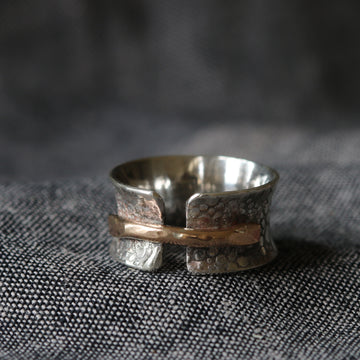 Silver and Gold Bridge Toad Texture Ring