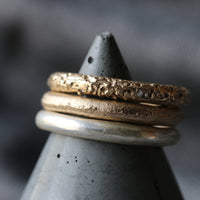 Sand Cast Gold Ring with Moissanite Stones