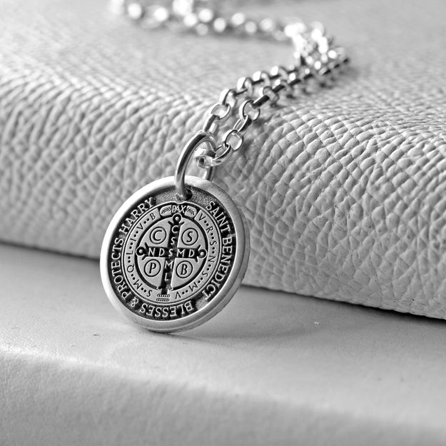 Personalised Silver Saint Benedict Necklace