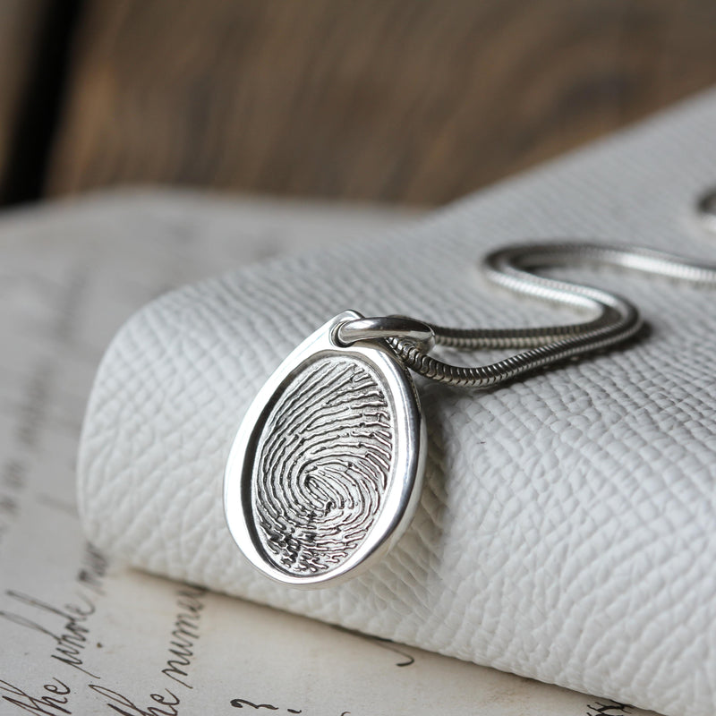 Silver Teardrop Fingerprint Necklace