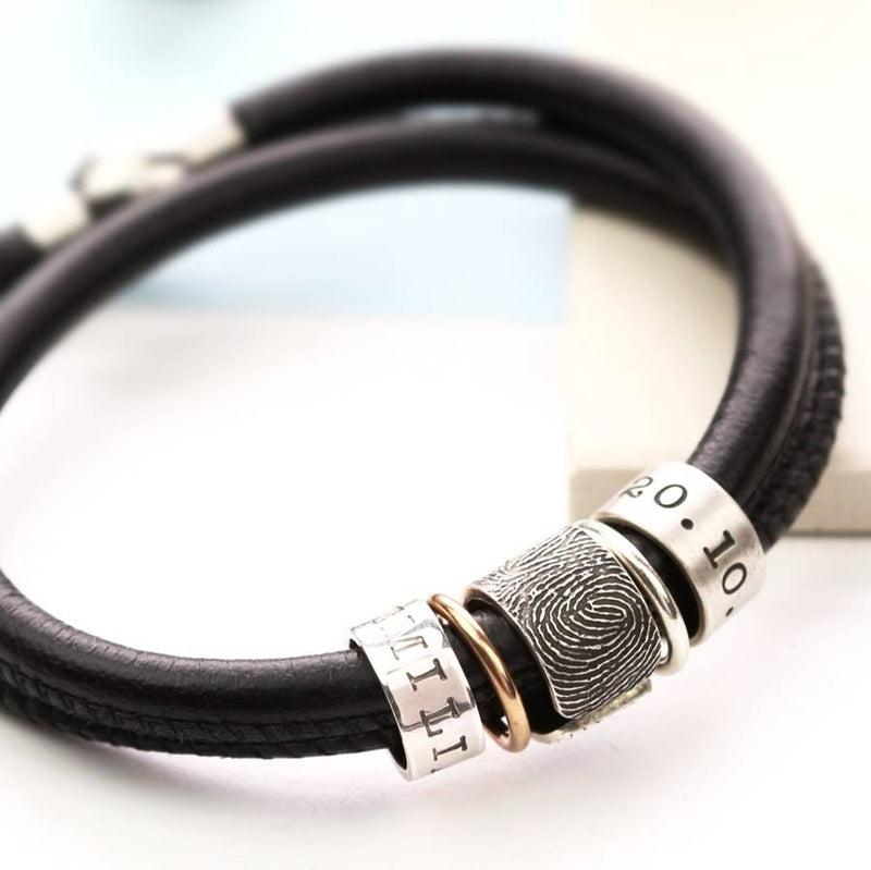 Fingerprint Story Bracelet with optional letter beads and spinning rings