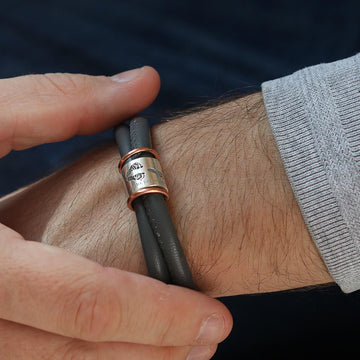 Hand & Footprint Silver and Leather Story Bracelet
