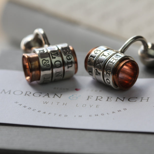 Copper and Silver Personalised Cufflinks