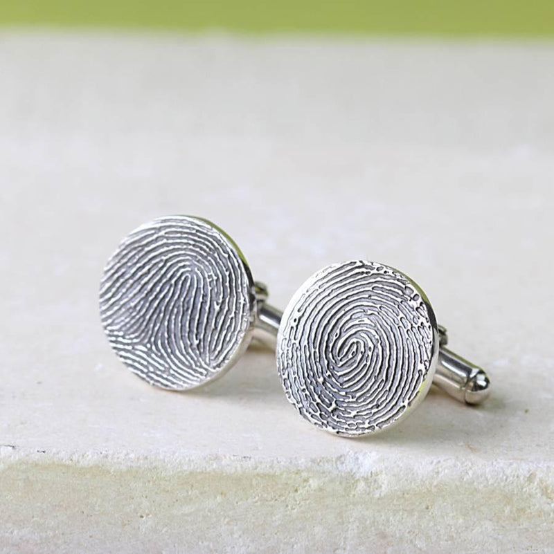 Round silver fingerprint cufflinks