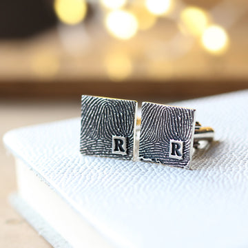 Square Silver Fingerprint Cufflinks