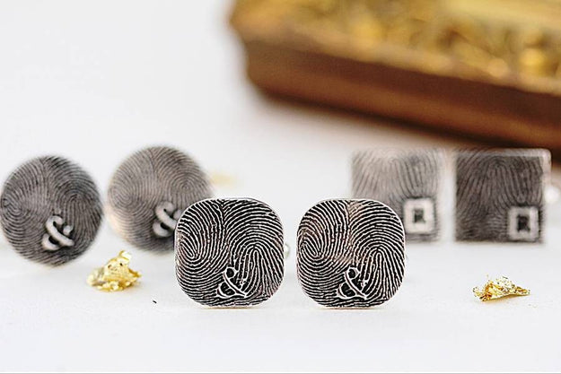 Round Silver Fingerprint Cufflinks - Image 4