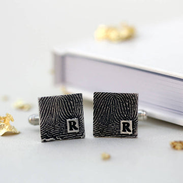 Square Silver Fingerprint Cufflinks