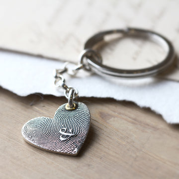 Fingerprint Heart Keyring | Silver Heart Keyring | Morgan & French