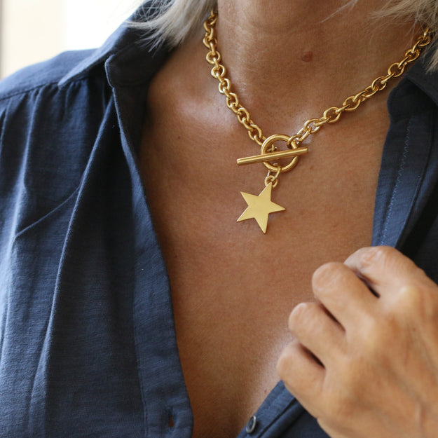 Gold Vermeil Star T-Bar Necklace - Image 2