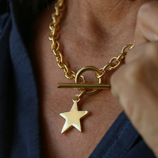 Gold Vermeil Star T-Bar Necklace - Image 1