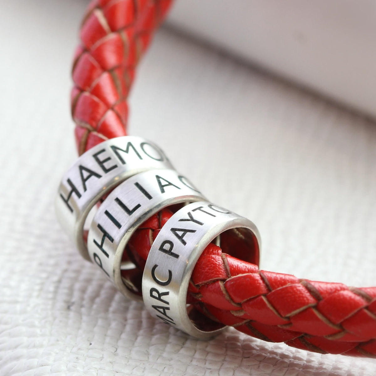 Slim Silver Band Leather Medical Alert Bracelet