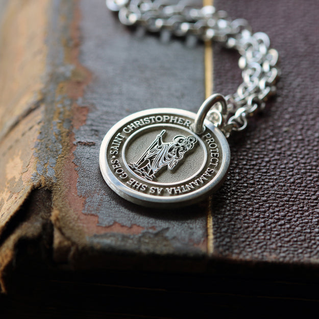 Personalised Silver Saint Christopher Necklace