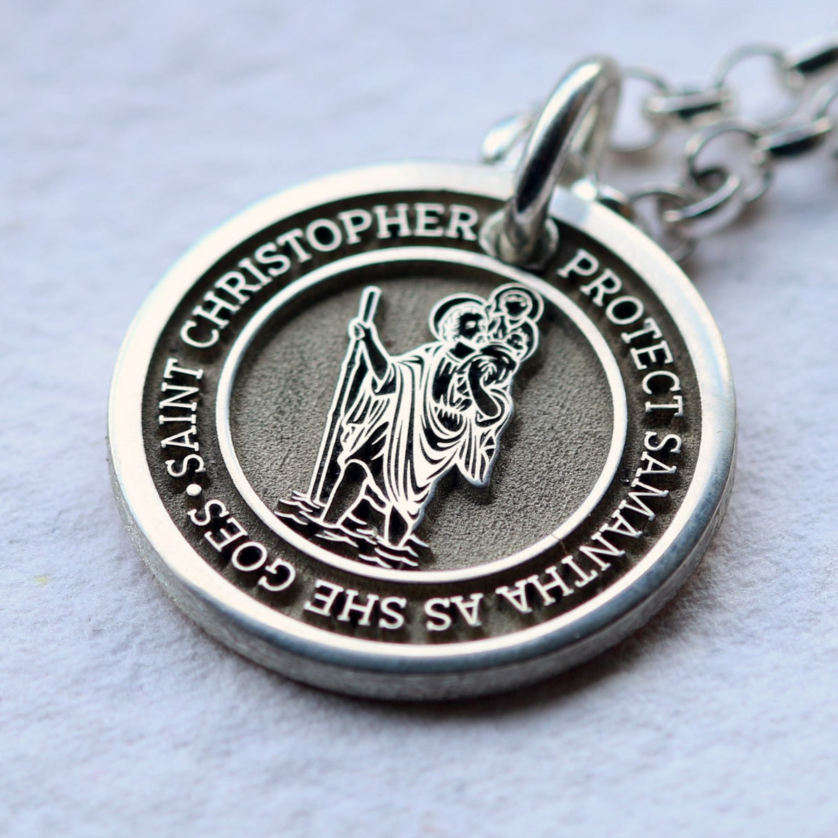 Saint Christopher Necklace. Personalised with Engraving, .925 Sterling  Silver| Charming Engraving
