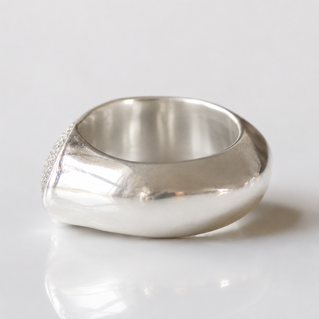 Close-up of the polished band on the Fuller Snozza ring.