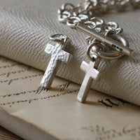 Silver T-Bar Necklace with Cross Pendant - Thumbnail 5