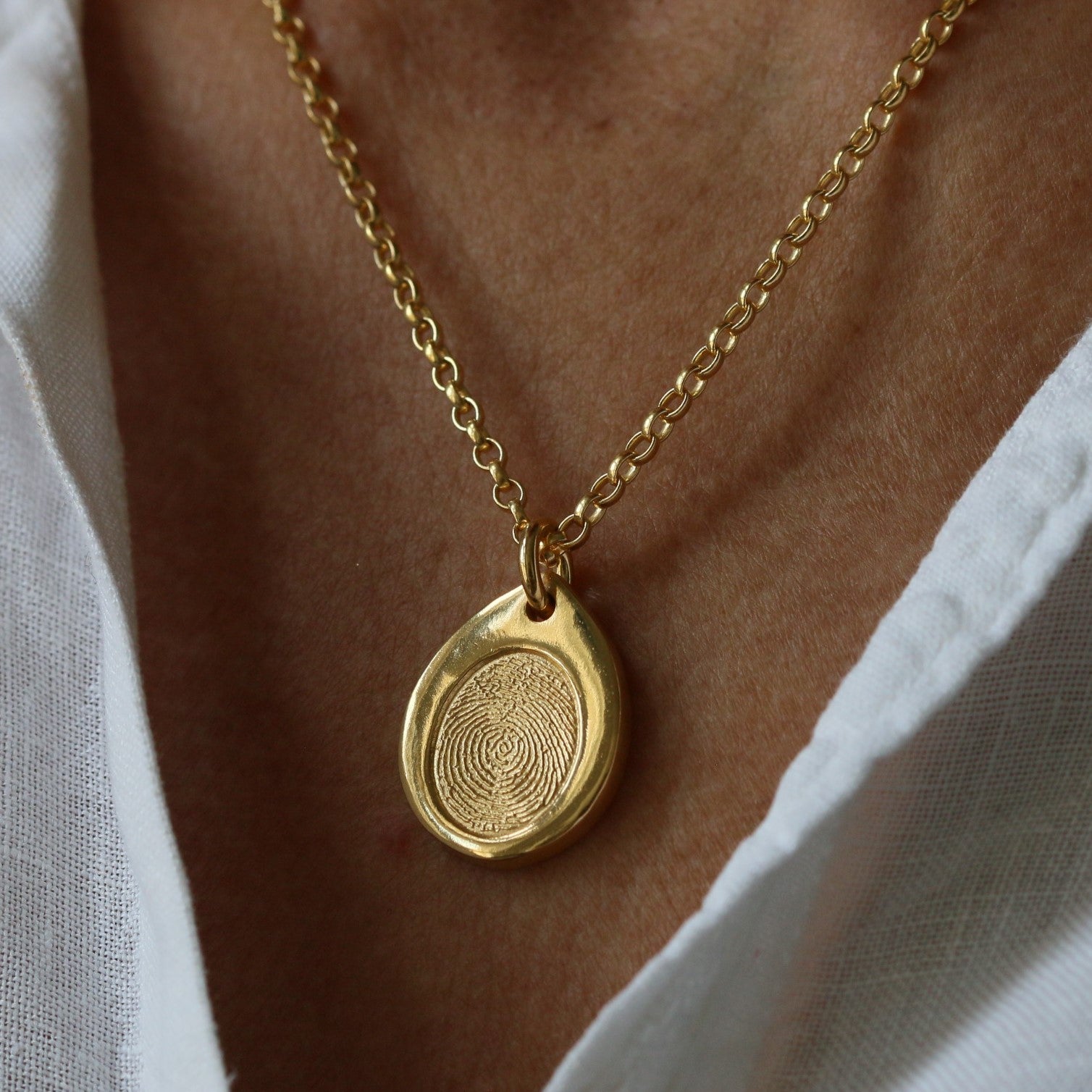 Gold Vermeil Fingerprint Teardrop Charm Necklace