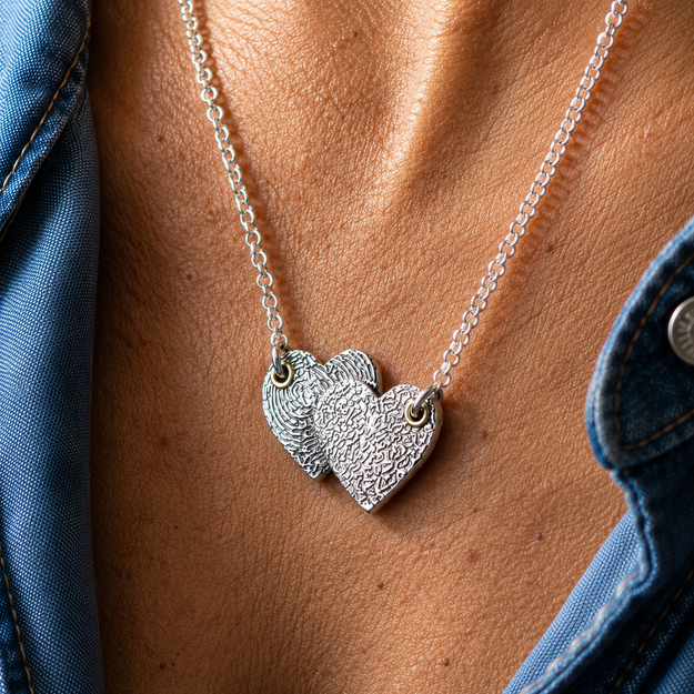 Silver Entwined Hearts Print Necklace – Fingerprint and Dog Nose Print