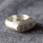 Sand Cast Personalised Silver Signet Ring - Image 1