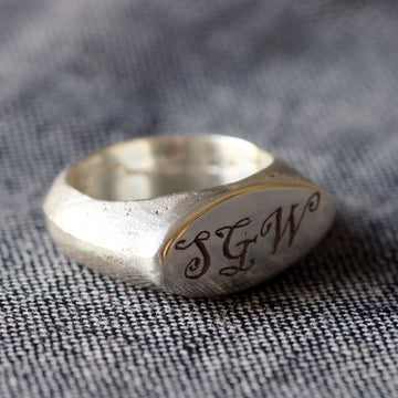 Sand Cast Personalised Silver Signet Ring