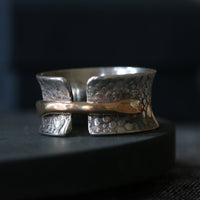 Silver and Gold Bridge Toad Texture Ring