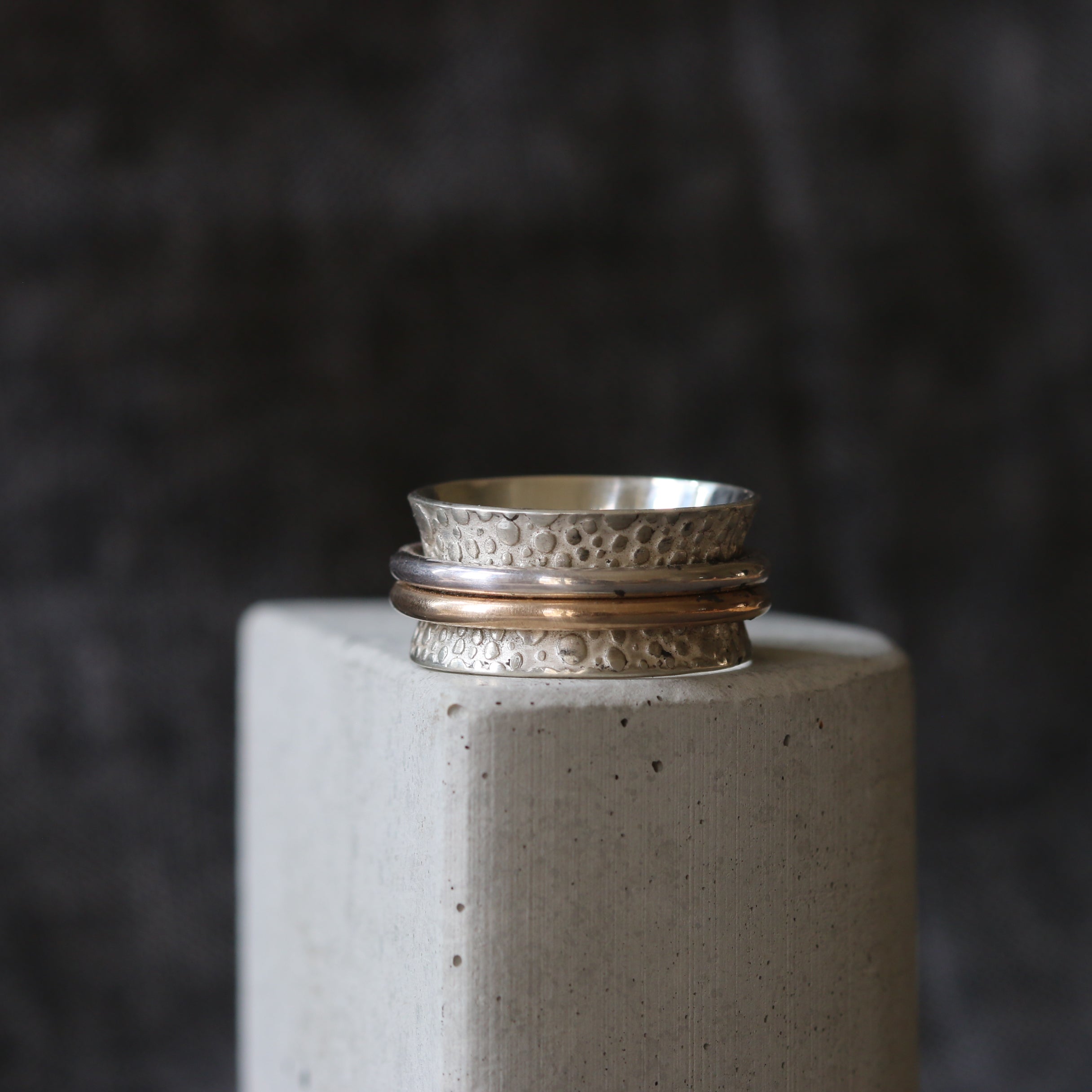 Dual Band Gold and Silver Toad Texture Spinning Ring