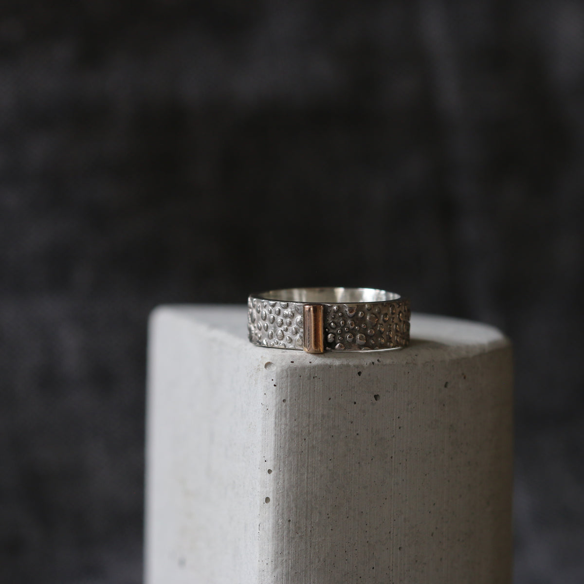 Slim Silver Toad Texture Ring with Gold Bar