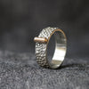 Slim Silver Toad Texture Ring with Gold Bar - Thumbnail 4