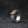 Slim Silver Toad Texture Ring with Gold Bar - Thumbnail 5