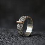 Slim Silver Toad Texture Ring with Gold Bar - Image 5