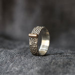 Slim Silver Toad Texture Ring with Gold Bar - Image 7