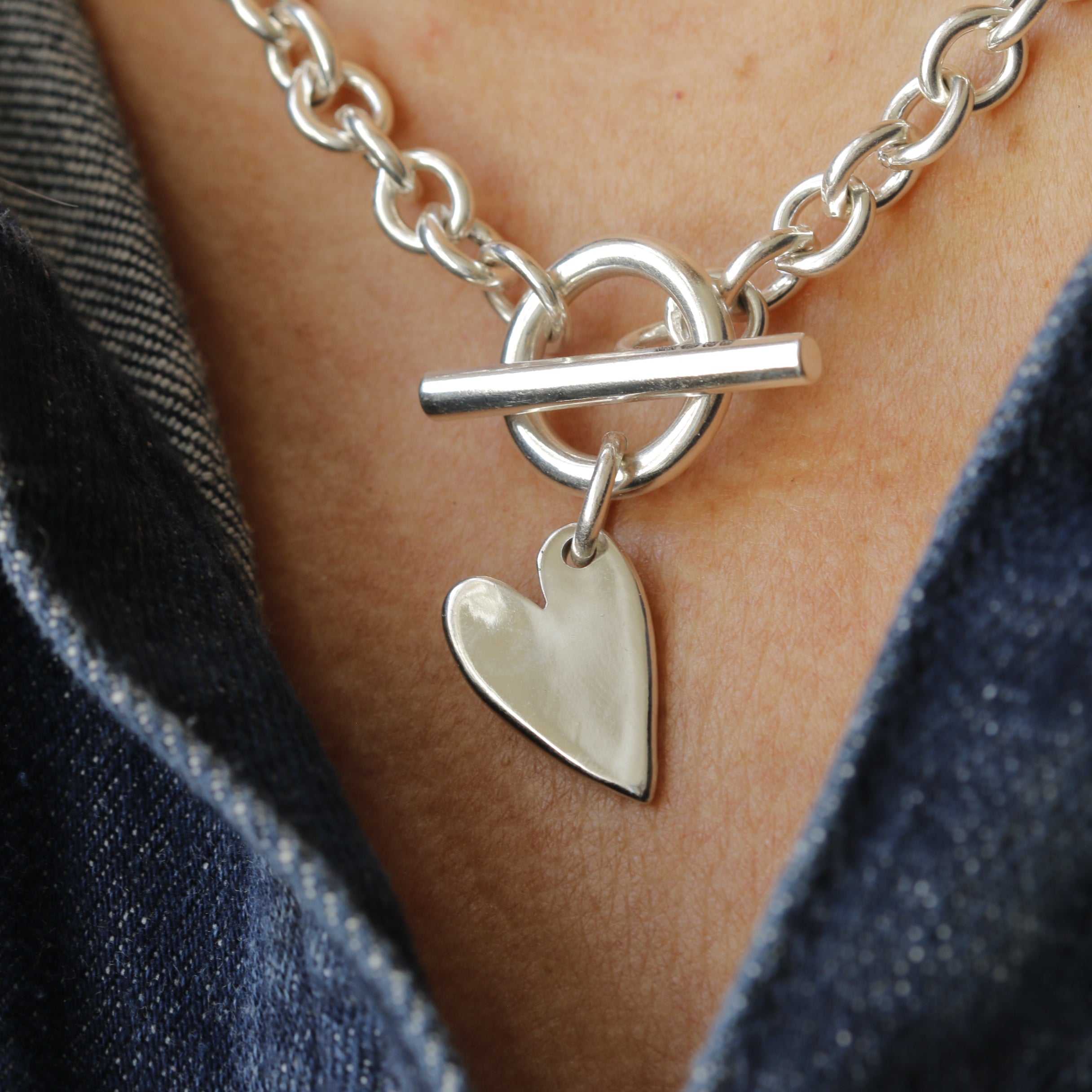Silver T-Bar Heart Necklace | Handmade in Britain