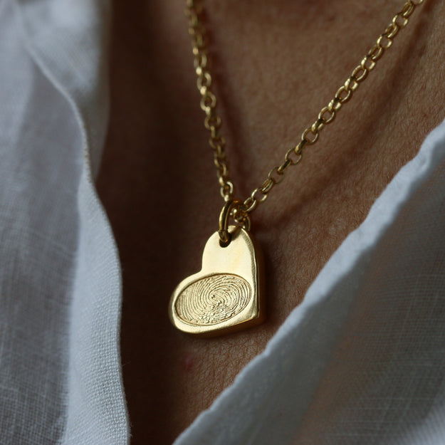 Gold Vermeil Fingerprint Heart Charm Necklace - Image 1
