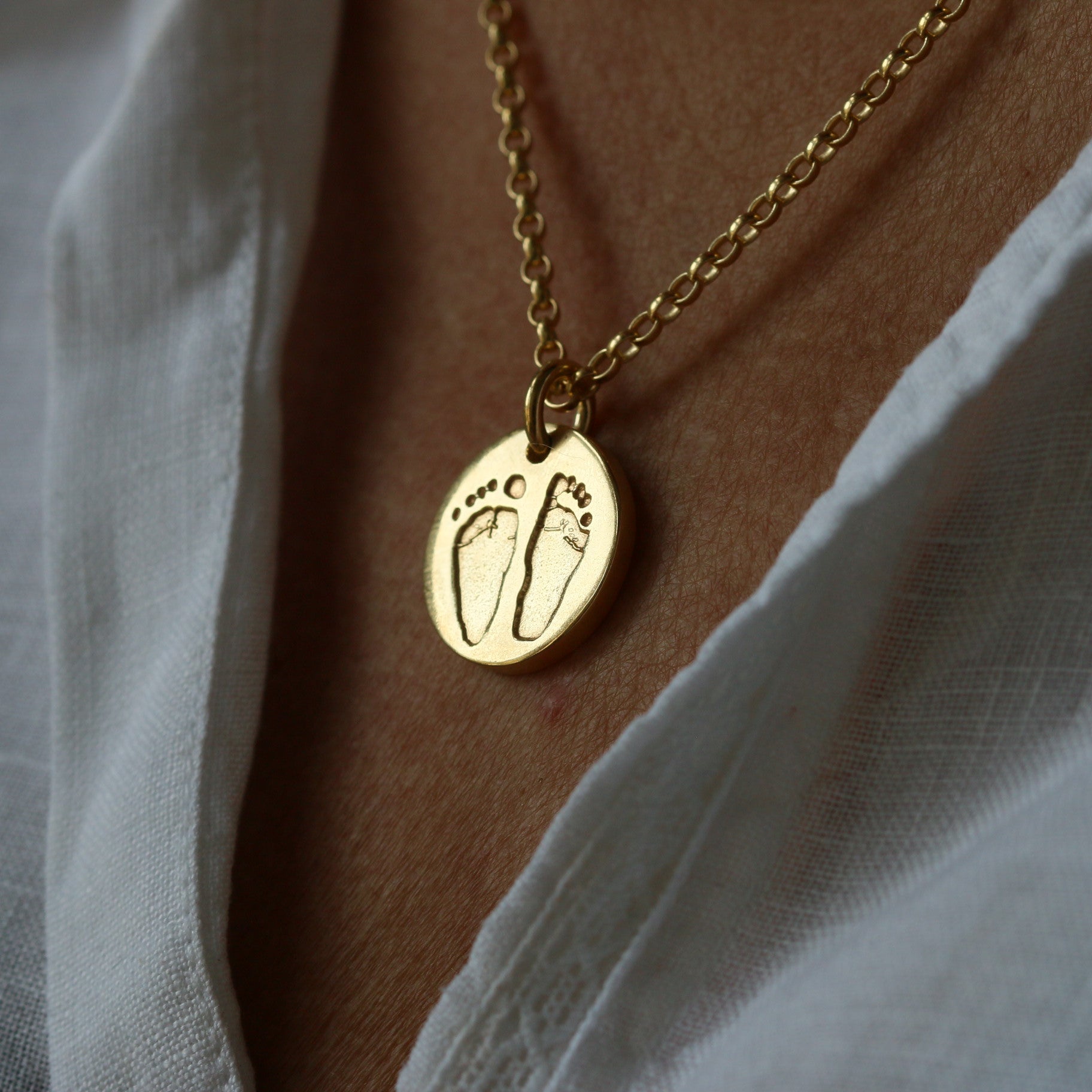 Gold Vermeil Round Hand & Footprint Necklace