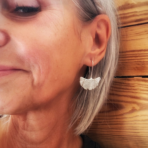 Silver Gingko Leaf Earrings - Image 2