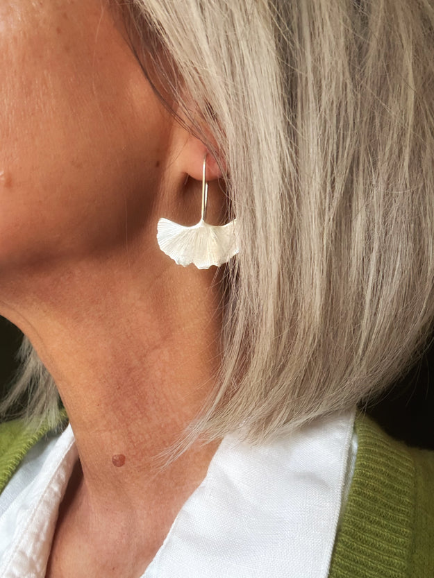 Silver Gingko Leaf Earrings - Image 3