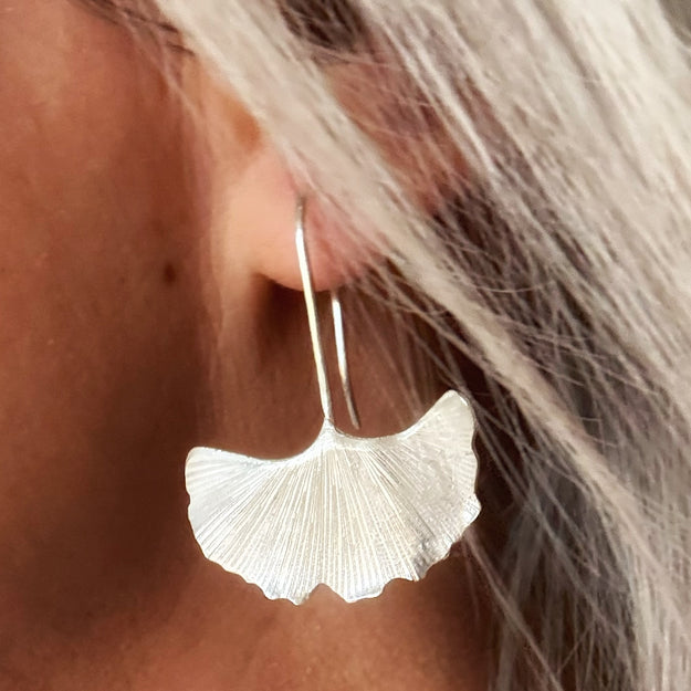 Silver Gingko Leaf Earrings - Image 1