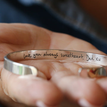 Silver Ashes and Handwriting Cuff Bracelet