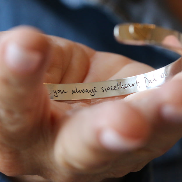 Silver Ashes and Handwriting Cuff Bracelet