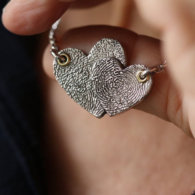 Silver Entwined Duet Hearts Print Necklace