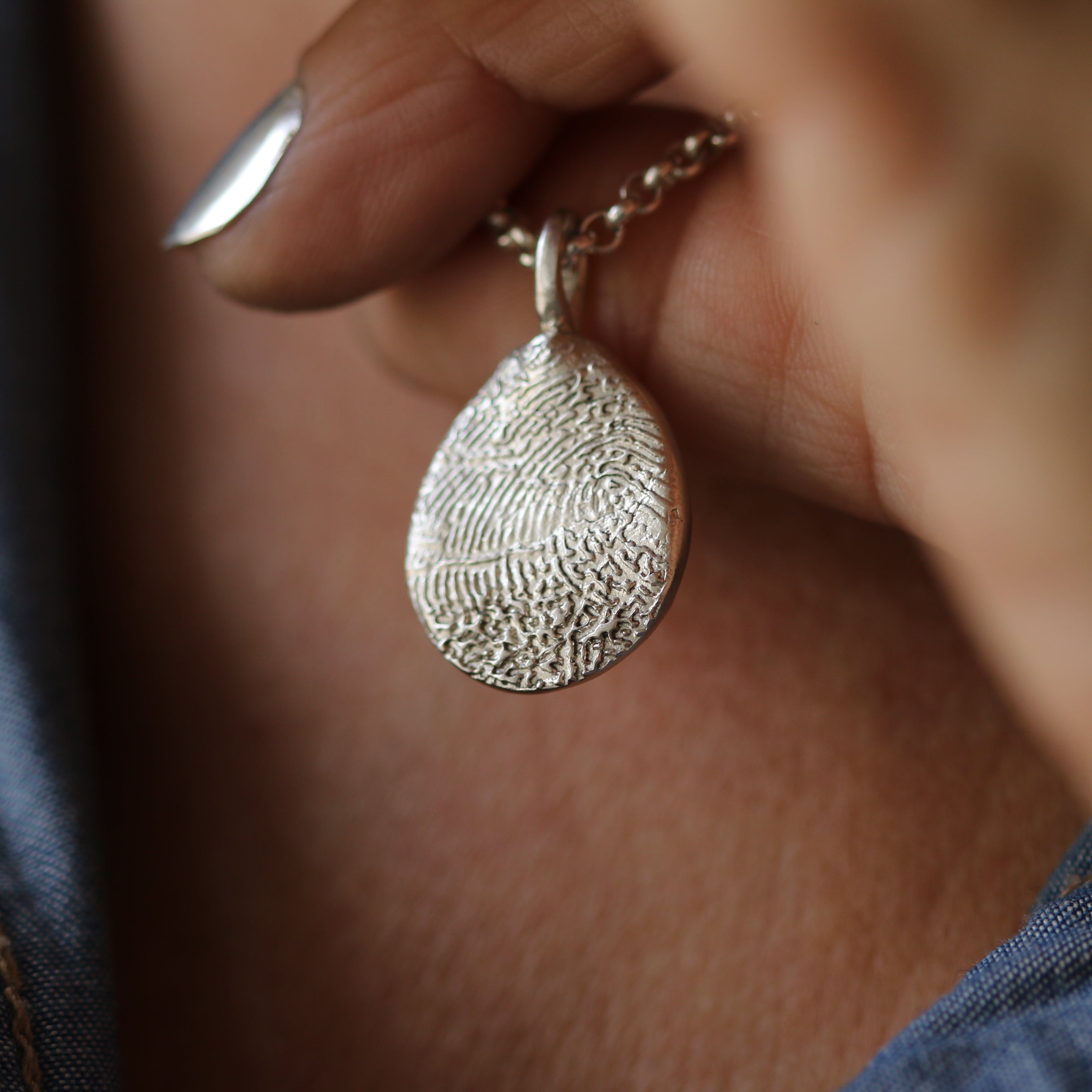 Silver Droplet Fingerprint Necklace