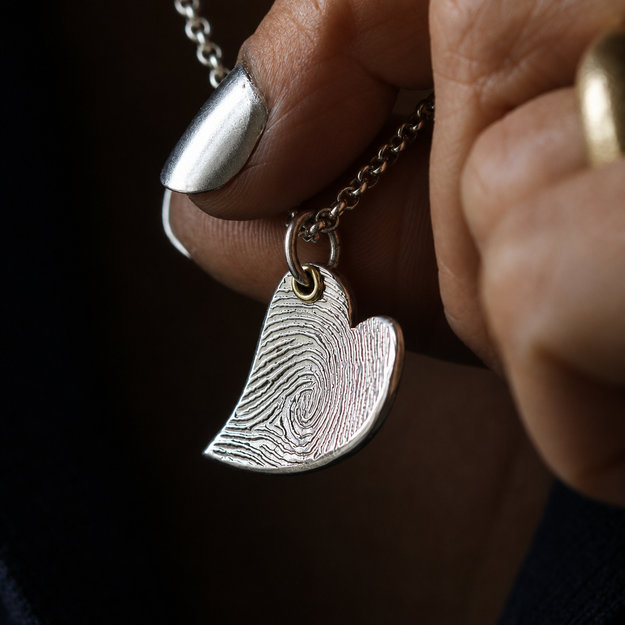 Silver Curved Heart Fingerprint Necklace