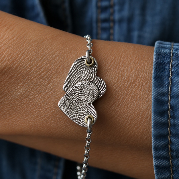Silver Entwined Hearts Print Bracelet