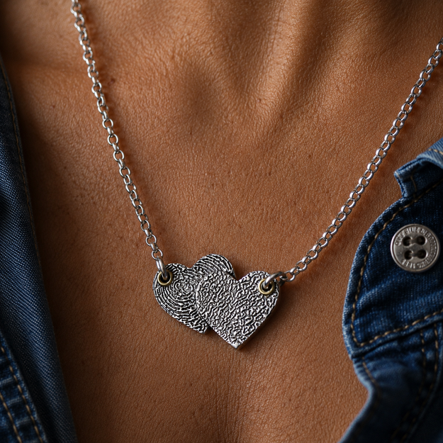 Silver Entwined Hearts Print Necklace – Fingerprint and Dog Nose Print