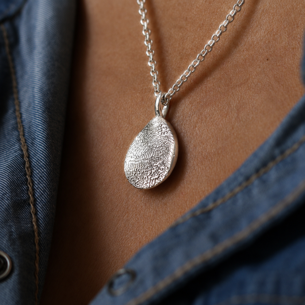 Silver Droplet Fingerprint Necklace