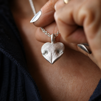 Silver Snozza™ Regular Heart Dog Nose Impression Necklace – Every tiny ridge and marking is preserved in silver