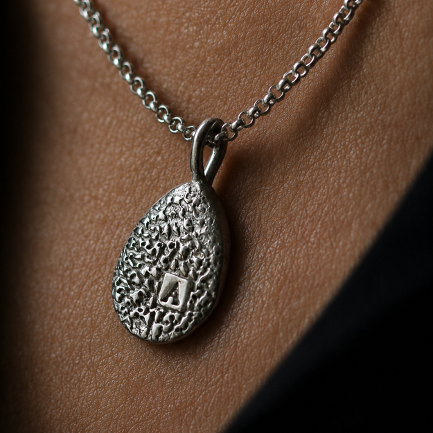 Silver Droplet Dog Nose Print Necklace – Wide Droplet with Optional Initial