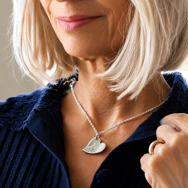 Silver Curved Heart Fingerprint Necklace