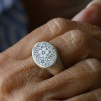 Sand Cast Silver Floral Signet Ring - Thumbnail 2