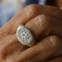 Sand Cast Silver Floral Signet Ring - Thumbnail 4